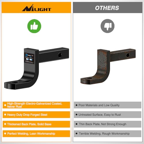 Image of Nilight Trailer Hitch Ball Mount with 1 /2 inch Hitch Pin Clip Fits 1-1 /4 Inch Receiver Square 2000 lbs 3-1 /4 inchDrop, 2-5 /8 inch Rise, 3 /4 inch Hole, Gloss Black Powder Coat