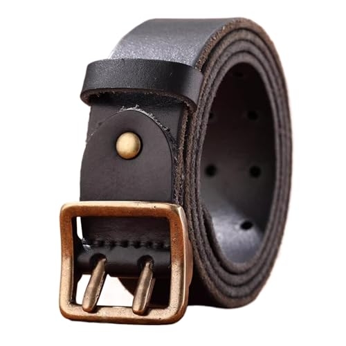 Men's Genuine Leather Casual Belt with Vintage Double Pin Buckle, Country Casual Belt for Jeans Pants, 38Mm Classic Work Dress Belt for Men,Black,105CM/41.3''