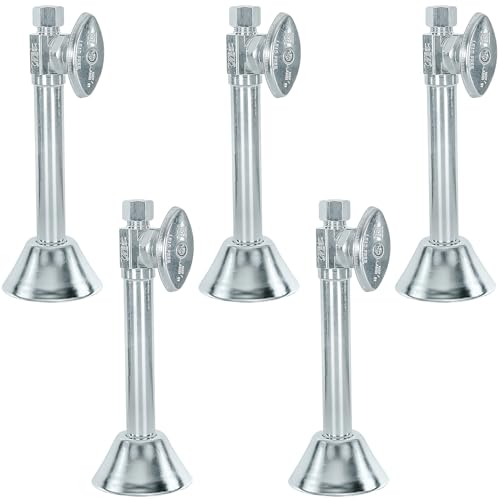 Image of Midline Valve 74212QS-OM-5 Water Supply Straight Stop Valve with Flange and 5 in. Extension; for Toilet, Sink, Dishwasher, Heater; 1 /2 in. SWT x 3 /8 in. COMP; Chrome Plated Brass (5 Pack)