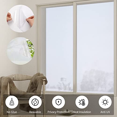 Mecto Window Privacy Film Clear Frosted Glass Window Film Removable Sun Blocking Privacy Window Film Non Adhesive Window Film For Home Office Shower Bathroom (Clear, 17.7 X 78.7 Inch) #TOP4