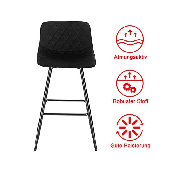 WOLTU Bar Stools Set of 2 PCS Soft Velvet Seat Breakfast Bar Counter Kitchen Chairs Metal Legs Barstools Black High Stools with Backrests & Footrests for Home & Commercial Use #1689 - Image 10