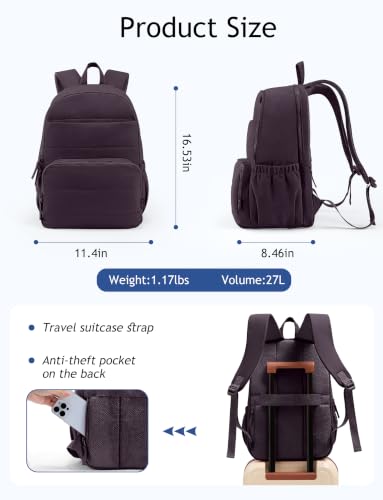 Image of Uselike Travel Backpack for Women, 15.6 Inch Laptop Backpack, Quilted College Bookbag, Cute Work Backpacks, Water Resistant (Dark Purple)