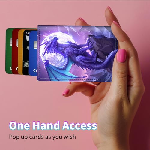 RFID Blocking Card Holder Wallet Billeteras de Hombres, Pop Up Minimalist Wallet for Men Women, Large Capacity Smart Wallet fit Money, ID Card, Driver's License, Purple Dragon4