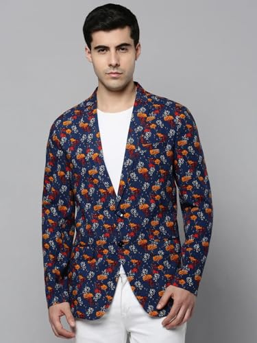 Image of SHOWOFFFF Men Printed Front-Open Casual Blazer | Notched Lapel Full Sleeves Cotton Blazer for Mens | Slim Fit Regular Length Blazer for Men's