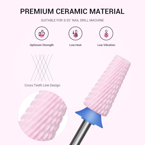 Image of MelodySusie 5 in 1 Nail Drill Bits, 3 /32'' Ceramic Cross Cut Bits, Suitable for Manicure Pedicure Cuticle Gel Polishing, Pink, Series Bit-M, Medium