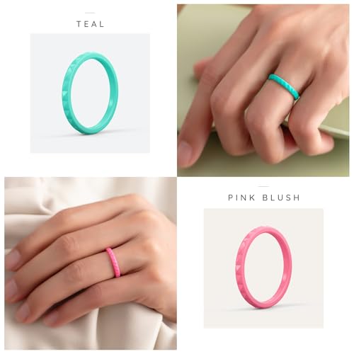 ThunderFit Silicone Wedding Bands for Women, Rubber Wedding Rings with Diamond Pattern 2.6mm Wide 2.1mm Thick - 1/4/8 Variety Multipack3