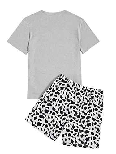 WDIRARA Men's 2 Pieces Sleepwear Cartoon Cow Print Short Sleeve Top and Shorts Pajama Set Loungewear2