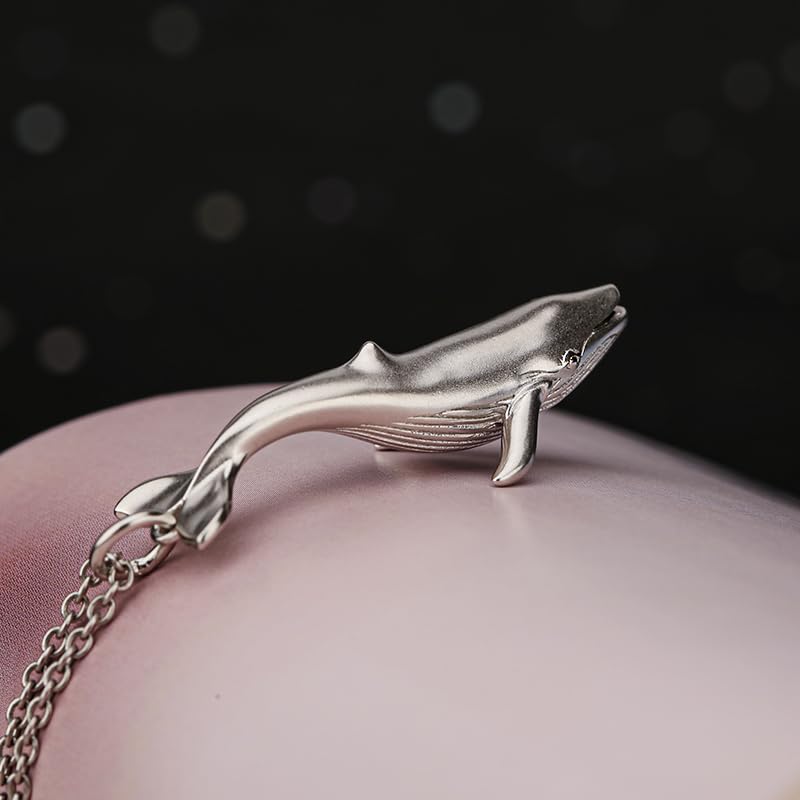 Exquisite 925 Sterling Silver Whale Whistle Necklace - 52Hz Whale Pendant for Ocean Lovers, Unique Nature-Inspired Gift for Couples2