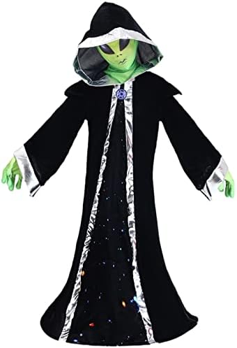LANBETI Kids Alien Cosplay Costume Halloween Alien Hooded Cloak Robe Costumes with alien mask Gloves
