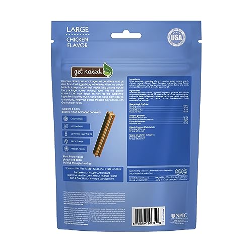 Get Naked Calming Dental Sticks for Dogs – Grain-Free Chicken Flavor, Anxiety Relief with Chamomile, Passion Flower, No CBD, Tartar Control, Gluten-Free – Large Sticks 6.6 oz Bag - Thumbnail 2