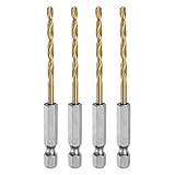 QUARKZMAN 4 Stück Metall Spiralbohrer 3,2mm, Titanbeschichtet HSS Bohrer mit 6,35 mm Sechskantschaft, Jobber-Bohrer Für Edelstahl, Metall Gold