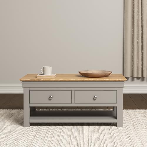 Image of Seconique Bordeaux 2 Drawer Coffee Table in Pebble Grey/Oak