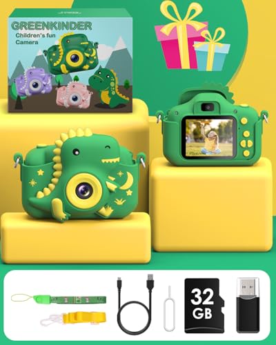 Image of GREENKINDER Children's Camera, 2.0 Inch Digital Cameras for Children with 32GB Card, 1080P HD Mini Camera Child Rechargeable Camcorder Gift Toy for Girls Boys 3 to 12 Years Old