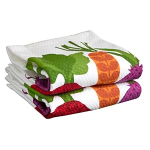 T fal Textiles Double Sided Print Woven Cotton Kitchen Dish Towel Set 2 pack 16 x 26 Veggie Print