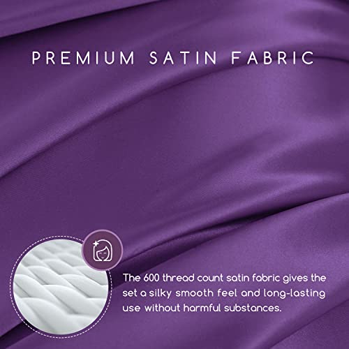 Image of MR&HM Satin Bed Sheets, King Size Sheets Set, 4 Pcs Silky Bedding Set with 15 Inches Deep Pocket for Mattress (King, Lavender)