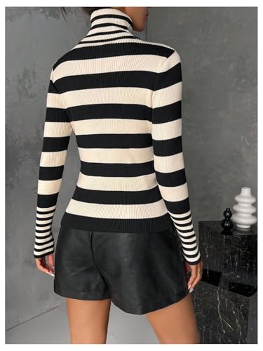 Floerns Women's Striped Print Long Sleeve Sweater Turtleneck Rib Knit Pullover Tops2