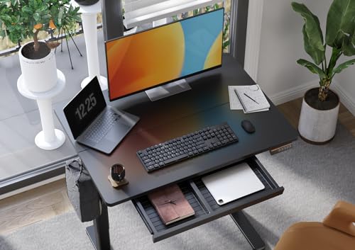 Claiks Standing Desk with Drawers, Electric Standing Desk Adjustable Height, Sit Stand Desk Computer Workstation, 40 Inch, Black