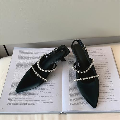 Fashion Rhinestone Slingback Kitten Heels Sandals for Women Close Pointed Toe Ankle Strap Pumps Patent Leather Low Heels with Buckle Dress Shoes for Dating Party Working Wedding3