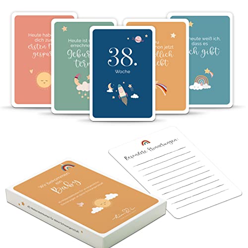 Him & I® - Meilensteinkarten Schwangerschaft - Wir bekommen ein Baby - 40 Meilensteinkarten für deine Schwangerschaft - Meilenstein Karten Set - werdende Mutter - Geschenk für Schwangere