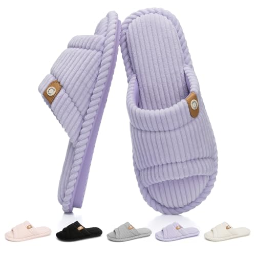 Image of GOEWY Fuzzy Open Toe Slippers for Women Indoor with Comfy Memory Foam