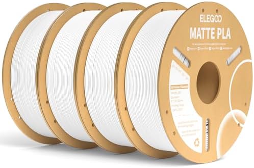 ELEGOO Matte PLA Filament 1.75mm Weiß 4KG, 3D Drucker Filament PLA | Sauber gewickeltes Filament, Einfach zu Bedienen, 1kg Kartonspule (2.2lbs) PLA Matte Filament für Meisten FDM 3