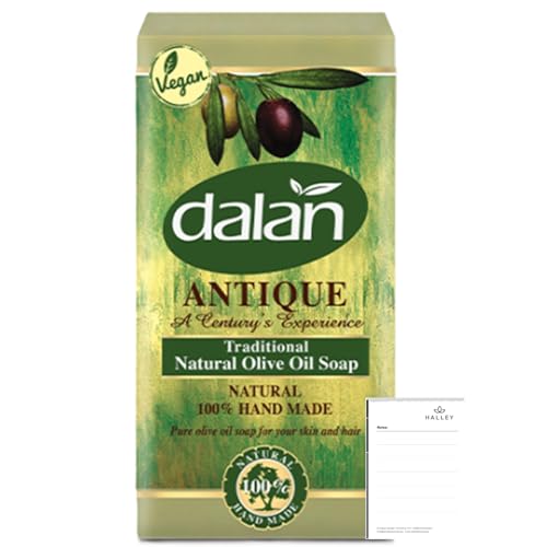 Dalan Antique Tradicional Jabón de Aceite de Oliva Natural 5 x 180 g – Vegano & Hecho a Mano – Aceite de Oliva 100% Puro Hidratante para Piel y Cabello + Juego de Bloc de Notas Halley Bedding