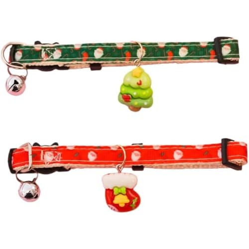 「FLYKING」【2025年のNEWスタイル】犬 猫用 首輪 クリスマス 可愛いペット用 小物 変身 装飾品 鈴付き ペット ネックレス 飾り 調節可能 着脱簡単 わんちゃん ねこちゃん アクセサリー パーティー コスプレキャップ リボン結び 2個セット
