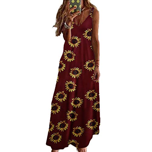 sreoci Women Tie Dye Colorful Sexy Sleeveless V Neck Maxi Dress Summer Casual Sundress Beach Party Long Dress-Sunflower-XL