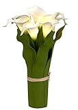 Homeseasons LED Lighted Artificial Flower Arrangement-Battery Operated 7 Heads Calla Lily Light with Green Leaves (White)