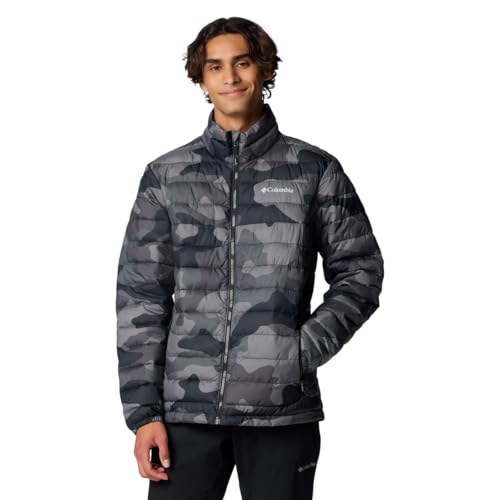 Columbia Men's Powder Lite Jacket, Puffer Jacket, Black Mod Camo Print, Size XL