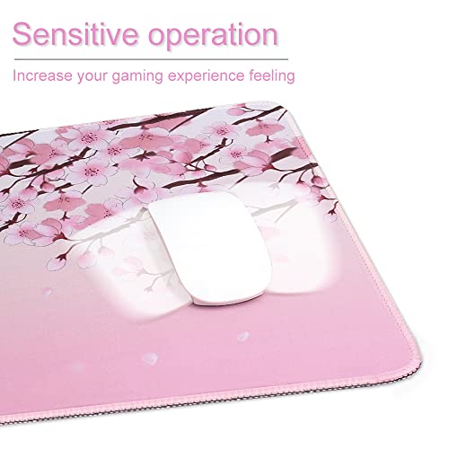 11.8X23.6 Inches Large Gaming Mouse Pad Mat With Stitched Edge Non-Slip Rubber Base Washable Resilient For Office Computers Laptop Table Mouse Pads Mats Accessory (Pink Flowers) #TOP3