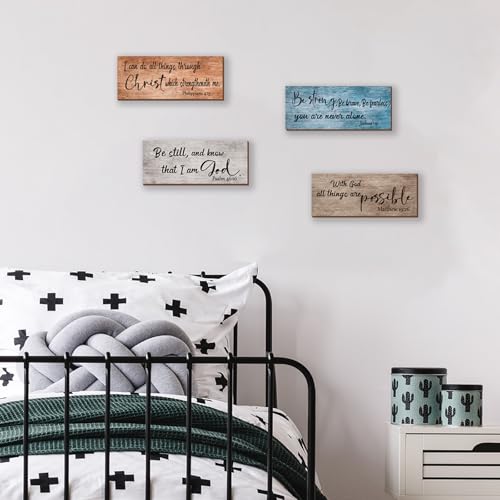 Decoración de pared con versos bíblicos rústica de madera 10x4 miniatura 7