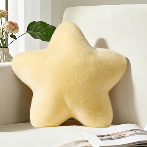 Nmkopzy 15.4 Inch Star Pillow Cute Yellow Decorative Throw Pillows for Couch Bed Sofa Aesthetic Star Shaped Soft Floor Cushions for Living Room Bedroom Decor (Goose Yellow 15.4 x 15.4)