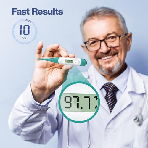 Image of Boncare Digital Thermometer for Adults, Kids & Babies, Clear Blue | Accurate & Safe Oral and Rectal Thermometer with 10-Second Reading and Fever Alarm