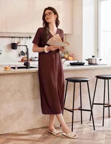 Image of Ekouaer Zip Up Robe for Women Long Housecoat Waffle Knit Bathrobes Cozy Full Length Nightgown with Pockets S-4XL