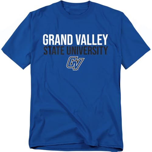 Grand Valley State University Official Stacked Short Sleeve Mens Cotton T-Shirt,Royal, Large