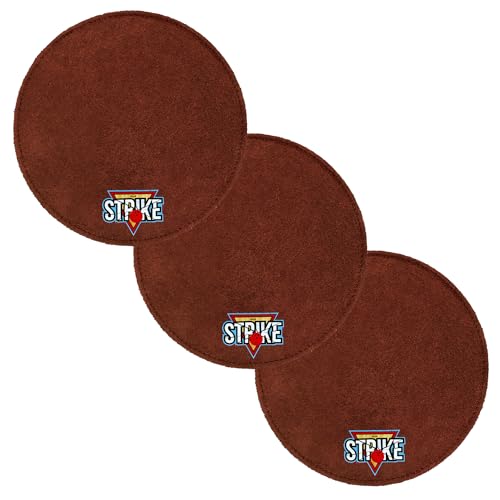 Strike 3X Super Absorbent, Double-Sided Leather Bowling Shammy - Premium Cleaning Pad for Bowling Balls - Non-Scratch Oil Removing Bowling Towel - Round Soft Bowling Cleaner/Brown/TH