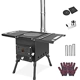 Mini Estufa de Leña Ligera de Acero Inoxidable Estufa de Leña Portátil para Tienda de Campaña Interior Exterior Camping Parrilla Cocina black
