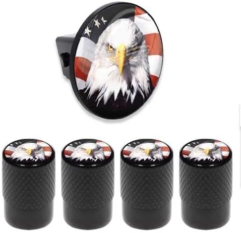 Tow Hitch Cover Insert Plug for Truck & SUV + Valve CAPS for American Bald Eagle Model-PYT-8888-4616