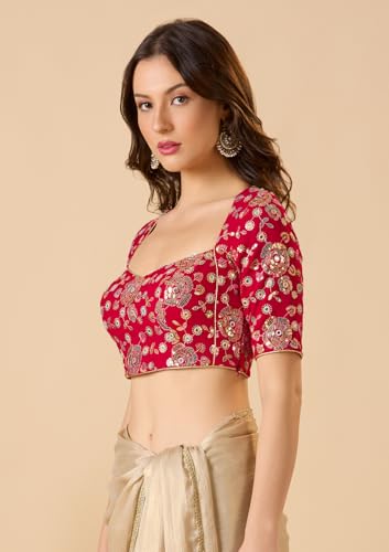 Image of SALWAR STUDIO Georgette Sweetheart Neck Readymade Blouse with Embellishment