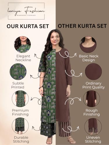 Image of Leriya Fashion Women Printed Kurta Set with Palazzo Pants | Straight Kurta with 3 /4 Sleeves | Ethnic Jaipuri Kurtis Palazzo Set for Women | Kurti for Daily Office & Casual