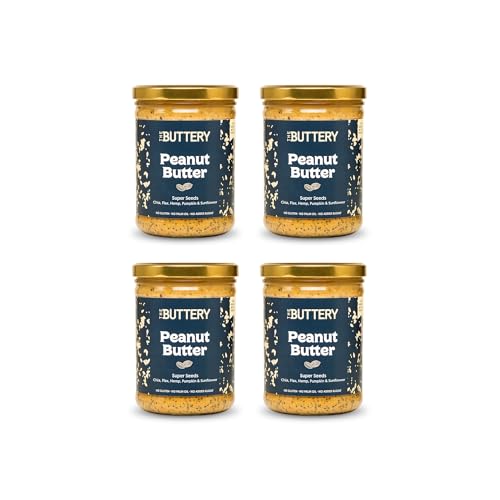 The Buttery – Peanut Butter Super Seeds/Crema de Cacahuete con Semillas, 100% Cacahuete Alto Oleico Saludable, Sin Aceite de Palma ni Azúcares Añadidos ni Gluten- 800G - 4 Pack