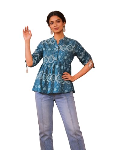 Image of Lymio Women's Printed Short Kurti Top | Rayon Mandarin Collar Casual Ethnic Tunic | Summer Printed Top (K-249)