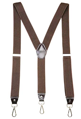 JIERKU Romanlin Mens Suspenders for Work 3 Swivel Hook Clips Y-back Leather Crosspatch for Groomsmen Coffee