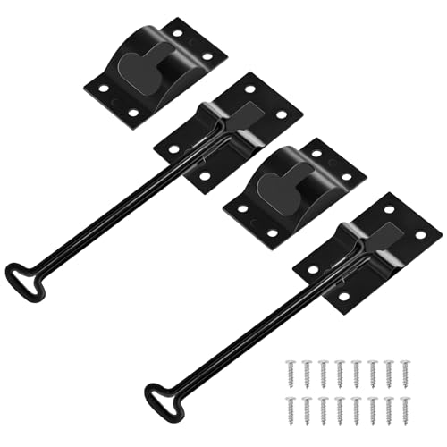 ESUDNT RV Door Holder with Silent Snap Upgrade Noiseless Black Metal Camper Door Holder Trailer Door Latch Catch T-Style Door Holder to Keep Door Open for Cargo Trailer Truck (2 Pack 6 Inch)
