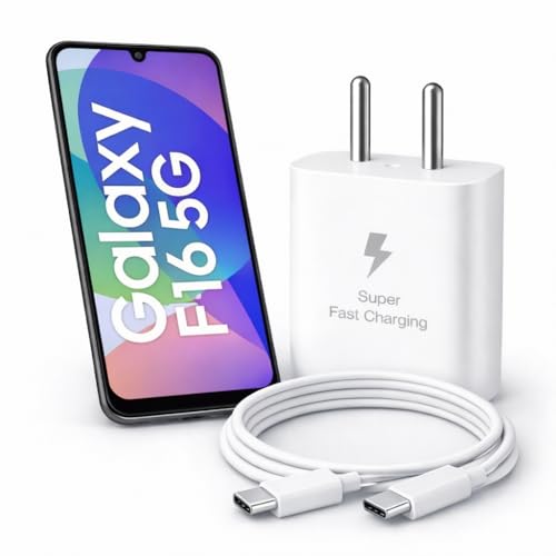 Image of 25W Charger for Samsung Galaxy F16 with Type-C to C Cable | Super Fast Charging PD Adapter for Galaxy S26 /S25 Ultra, S24 FE, M17e /A36 /A16, M15 /M17 /M55 5G, F17 /F70e /Z Fold & S /A /M /F /Z Series Phones