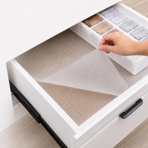 Image of DecorTwist Pre-Cut EVA Shelf Liner Mat Set of 4 (50x30 cm) Waterproof Anti-Slip Cabinet Drawer Mat for Kitchen, Fridge & Wardrobe | BPA Free Washable Reusable White