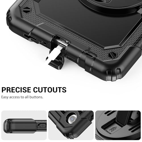 SEYMAC Case for Samsung Galaxy Tab A9 8.7 inch 2023, Shockproof Protective Galaxy A9 Tablet Case With Screen Protector/Hand Strap/Rotating Stand/Shoulder Strap, SM-X110/SM-X115/SM-X117 Case, Black - Image 7