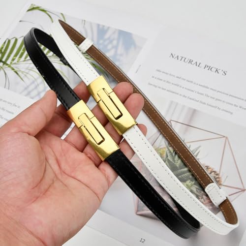 Thin Waist Belt For Women, 0.6" Skinny Leather Belt With Gold Interlock Buckle For Jeans Pants3