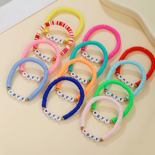 Rrdaily Preppy Stretch Bracelets Set, Best Friends Friendship Bracelets, Colorful Boho Clay Beads Stacked Beaded Bracelets, Party Favors Jewelry Gifts for Women2